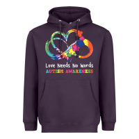 Plum Love Needs No Words Heart Puzzle Autism Heavyweight Hoodie - CowhideDigitalArt
