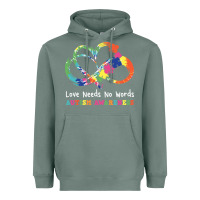 Sage Love Needs No Words Heart Puzzle Autism Heavyweight Hoodie - CowhideDigitalArt