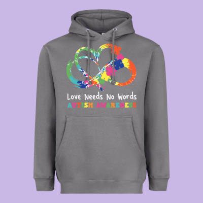 Love Needs No Words Heart Puzzle Autism Heavyweight Hoodie Designed By Cowhidedigitalart