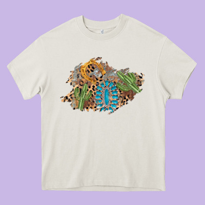 Horseshoe Leopard Gemstone Cactus Patch Heavy Core Tee Designed By Adodesignshop
