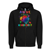 Black Ask me about neurodiversity Zipper Hoodie - FaDigitalArtStudio