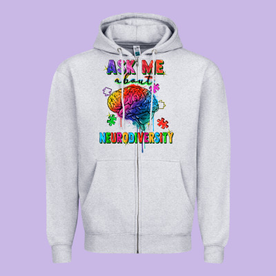 Ask Me About Neurodiversity Zipper Hoodie Designed By Fadigitalartstudio
