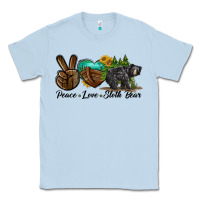 Dusty Blue peace love sloth bear Classic Tee - LillyAllenDesigns
