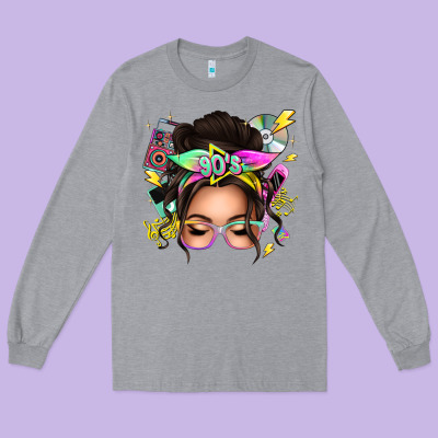 90s Messy Bun Long Sleeve Tee Designed By Texasbilliewilder