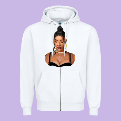 Black Woman Zipper Hoodie Designed By Fadigitalartstudio