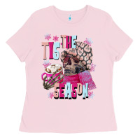 Bubblegum Pink tis the season winter skull Ladies Tee - NancyCooperArtShop