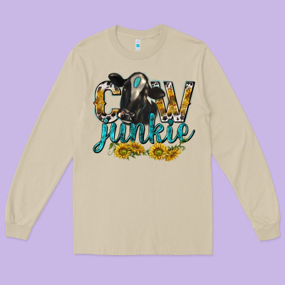 Cow Junkie With Cow Long Sleeve Tee Designed By Texasbilliewilder