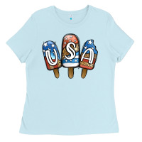 Baby Blue USA Patriotic Leopard Popsicles Ladies Tee - Jasminsmagicworld