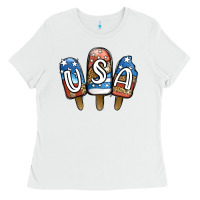 White USA Patriotic Leopard Popsicles Ladies Tee - Jasminsmagicworld