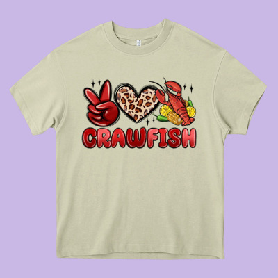 Peace Love Crawfish Heavy Core Tee Designed By Maliassmallbusiness
