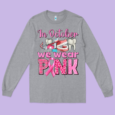 In October We Wear Pink Breast Cancer Awareness Long Sleeve Tee Designed By Texasbilliewilder