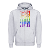 Heather Grey lgbtq pride american flag Zipper Hoodie - FaDigitalArtStudio