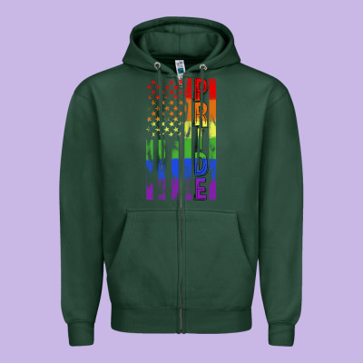 Lgbtq Pride American Flag Zipper Hoodie Designed By Fadigitalartstudio