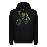 Black t rex dinosaur riding dinosaur Premium Hoodie - RanaPortraitStore