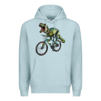 Blue Mist t rex dinosaur riding dinosaur Premium Hoodie - RanaPortraitStore