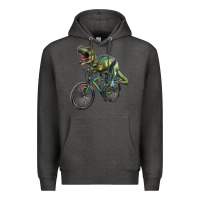 Charcoal Heather t rex dinosaur riding dinosaur Premium Hoodie - RanaPortraitStore