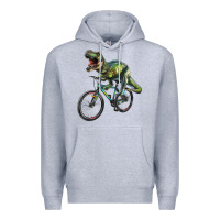 Heather Grey t rex dinosaur riding dinosaur Premium Hoodie - RanaPortraitStore