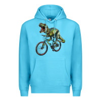 Ocean Blue t rex dinosaur riding dinosaur Premium Hoodie - RanaPortraitStore