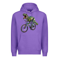 Purple t rex dinosaur riding dinosaur Premium Hoodie - RanaPortraitStore