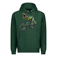 Sports Green t rex dinosaur riding dinosaur Premium Hoodie - RanaPortraitStore
