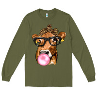 Army Green Cow Lick with Leopard Bandana Long Sleeve Tee - texasbilliewilder