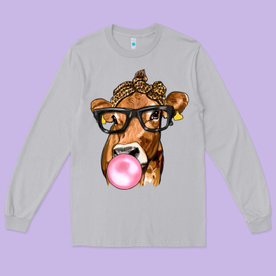 Cow Lick With Leopard Bandana Long Sleeve Tee Designed By Texasbilliewilder