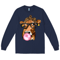 Navy Cow Lick with Leopard Bandana Long Sleeve Tee - texasbilliewilder