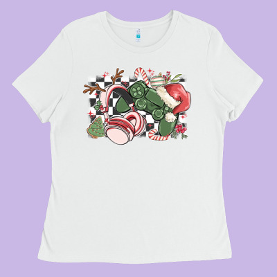 Gamer Christmas Game Controller Ladies Tee Designed By Maliassmallbusiness