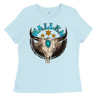 Baby Blue wallen with bull skull Ladies Tee - NancyCooperArtShop