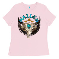Bubblegum Pink wallen with bull skull Ladies Tee - NancyCooperArtShop