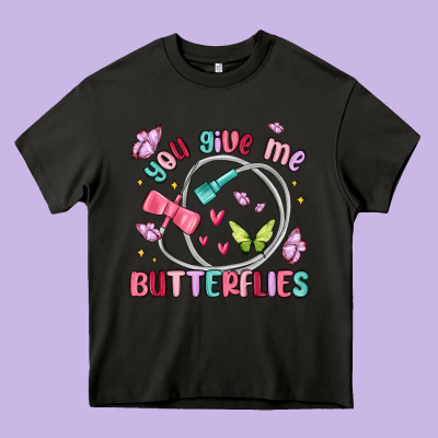 You Give Me Butterflies Heavy Core Tee Designed By Maliassmallbusiness