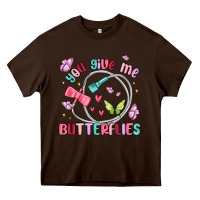 Chocolate Brown you give me butterflies Heavy Core Tee - MaliasSmallBusiness