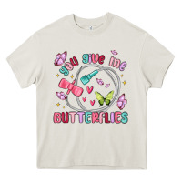 Cream you give me butterflies Heavy Core Tee - MaliasSmallBusiness