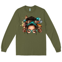 Army Green american football messy bun Long Sleeve Tee - texasbilliewilder
