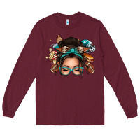 Burgundy american football messy bun Long Sleeve Tee - texasbilliewilder