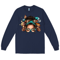 Navy american football messy bun Long Sleeve Tee - texasbilliewilder