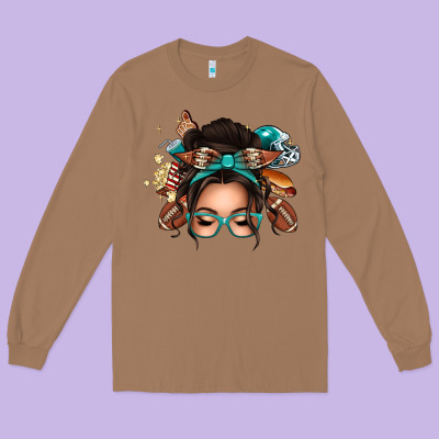 American Football Messy Bun Long Sleeve Tee Designed By Texasbilliewilder