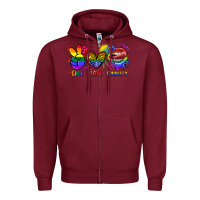 Burgundy Peace love equality Zipper Hoodie - FaDigitalArtStudio