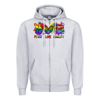 Heather Grey Peace love equality Zipper Hoodie - FaDigitalArtStudio
