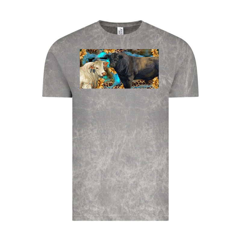 Charolais And Black Angus Bull With Sunflower And Leopard Vintage Tee by RanaPortraitStore | Teevron