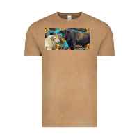 Vintage Camel Charolais and black angus bull with sunflower and leopard Vintage Tee - RanaPortraitStore