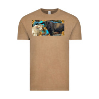 Vintage Coffee Charolais and black angus bull with sunflower and leopard Vintage Tee - RanaPortraitStore