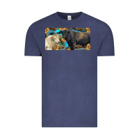 Vintage Denim Charolais and black angus bull with sunflower and leopard Vintage Tee - RanaPortraitStore