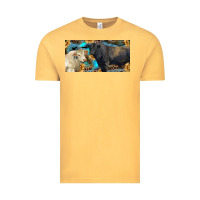 Vintage Mustard Charolais and black angus bull with sunflower and leopard Vintage Tee - RanaPortraitStore