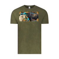 Vintage Olive Charolais and black angus bull with sunflower and leopard Vintage Tee - RanaPortraitStore