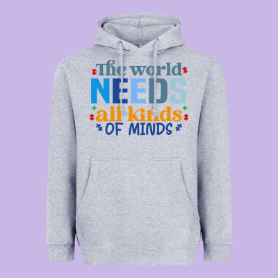The World Needs All Kinds Of Minds Heavyweight Hoodie Designed By Cowhidedigitalart