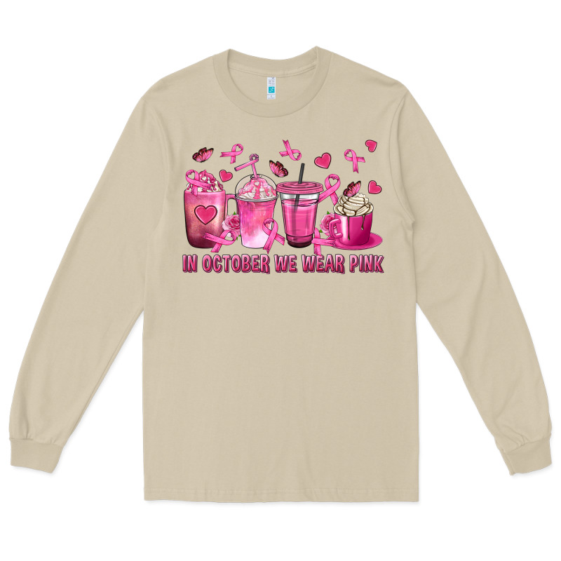 In October We Wear Pink With Breast Cancer Coffee Long Sleeve Tee by texasbilliewilder | Teevron