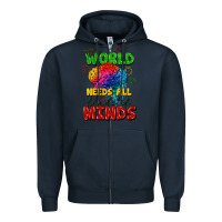 Navy The world needs all kinds of minds Zipper Hoodie - FaDigitalArtStudio