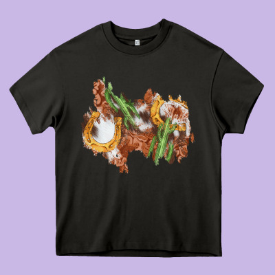 Horseshoe Cowhide Cactus Patch Heavy Core Tee Designed By Adodesignshop
