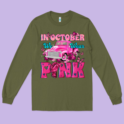 In October We Wear Pink Truck Long Sleeve Tee Designed By Texasbilliewilder